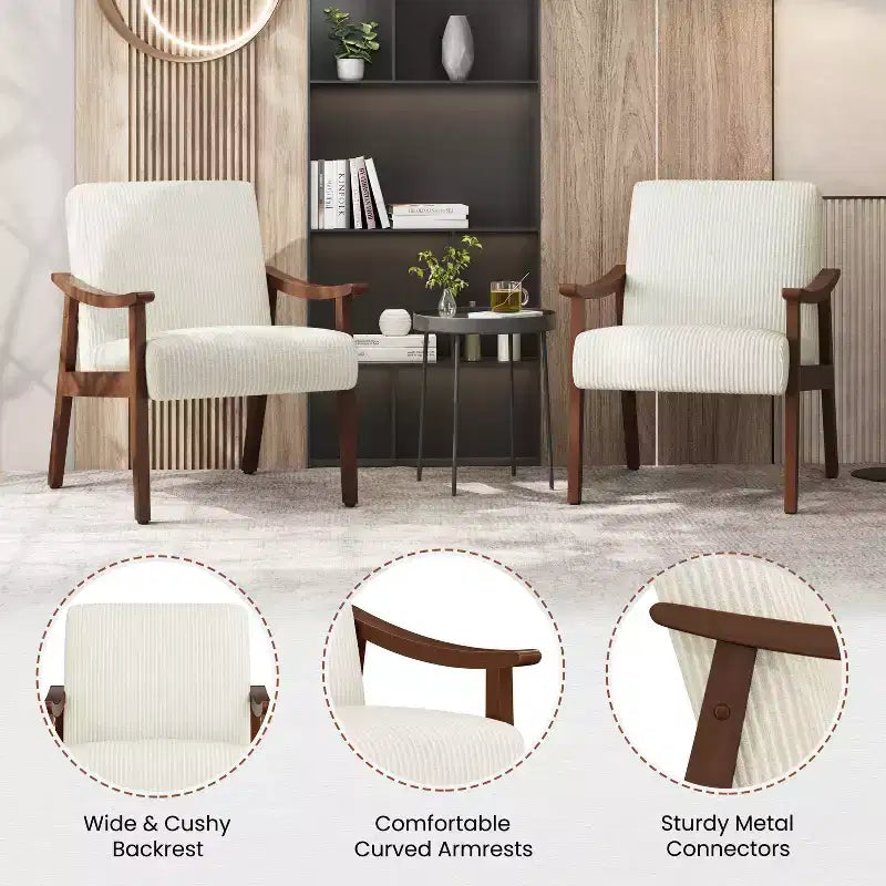 Fauteuil d'appoint en hévéa et velours côtelé, 73,66 cm (H) x 69,49 cm (l) x 69,85 cm (P)