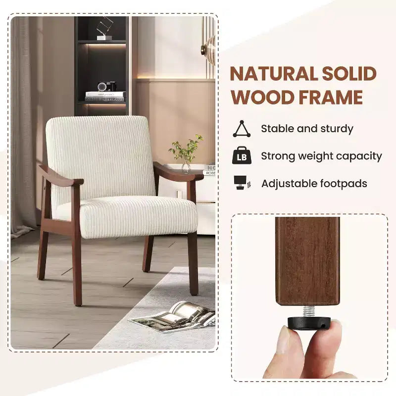 Fauteuil d'appoint en hévéa et velours côtelé, 73,66 cm (H) x 69,49 cm (l) x 69,85 cm (P)