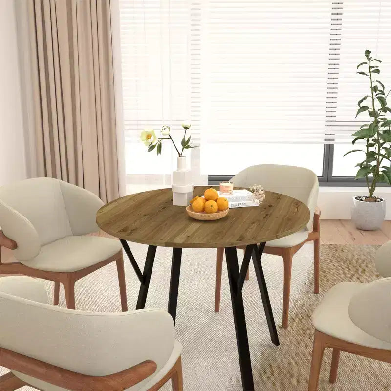 Table à manger ronde en bois et métal, 89,99 cm de diamètre x 74,98 cm de hauteur