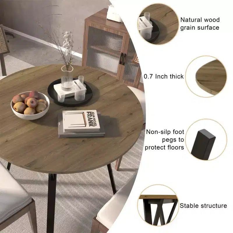 Table à manger ronde en bois et métal, 89,99 cm de diamètre x 74,98 cm de hauteur