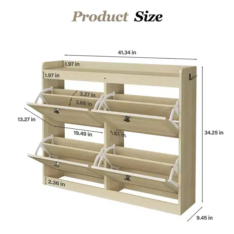 Meuble à chaussures en bois et aggloméré avec 4 tiroirs basculants et crochets, 87 cm (H) x 105 cm (P) x 24 cm (L)