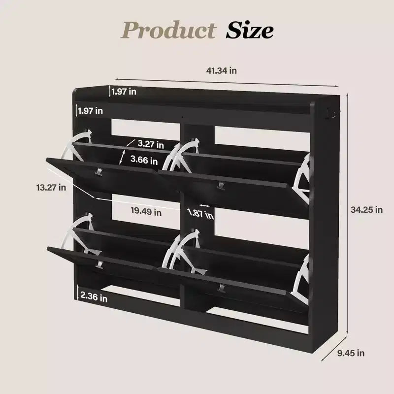 Meuble à chaussures en bois et aggloméré avec 4 tiroirs basculants et crochets, 87 cm (H) x 105 cm (P) x 24 cm (L)