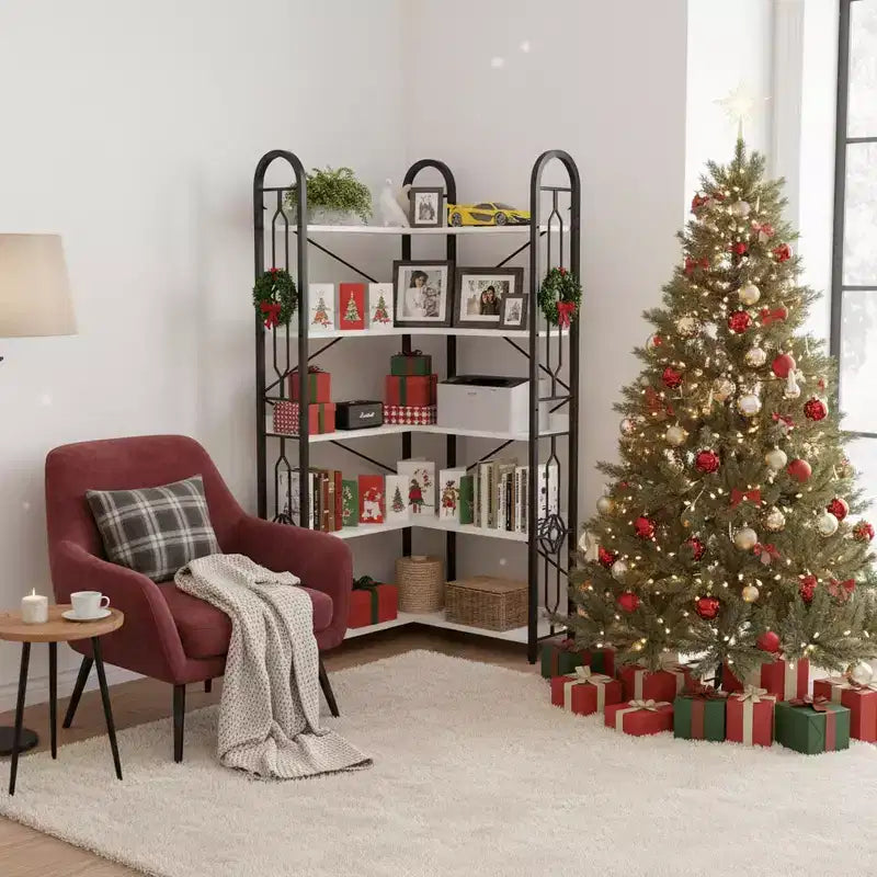 Homy Casa 5-Tier Corner Bookshelf with Metal Frame, Space-Saving Storage Rack for Living Room or Office