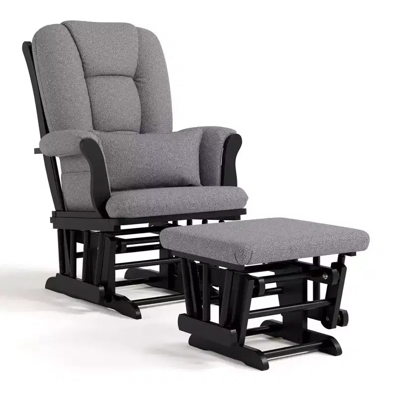 Fauteuil de chambre d'enfant à bascule en bois et polyester avec pouf, 72 cm (L) x 102 cm (H) x 83 cm (P)