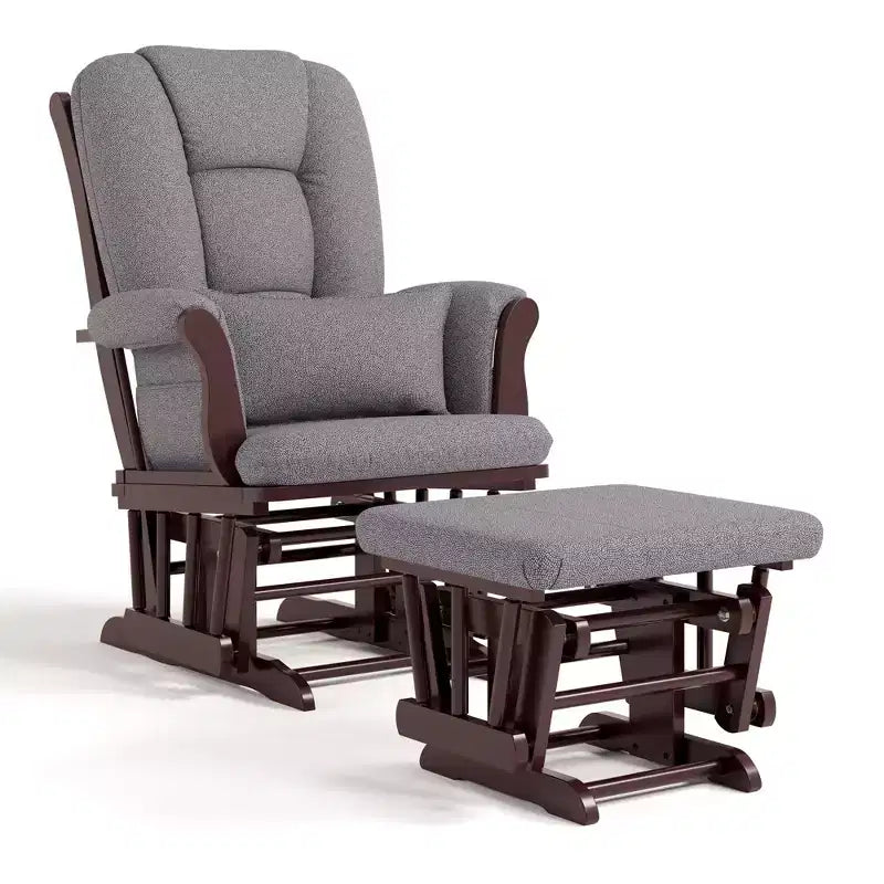 Fauteuil de chambre d'enfant à bascule en bois et polyester avec pouf, 72 cm (L) x 102 cm (H) x 83 cm (P)