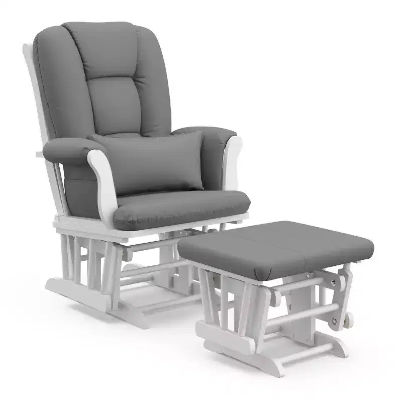 Fauteuil de chambre d'enfant à bascule en bois et polyester avec pouf, 72 cm (L) x 102 cm (H) x 83 cm (P)