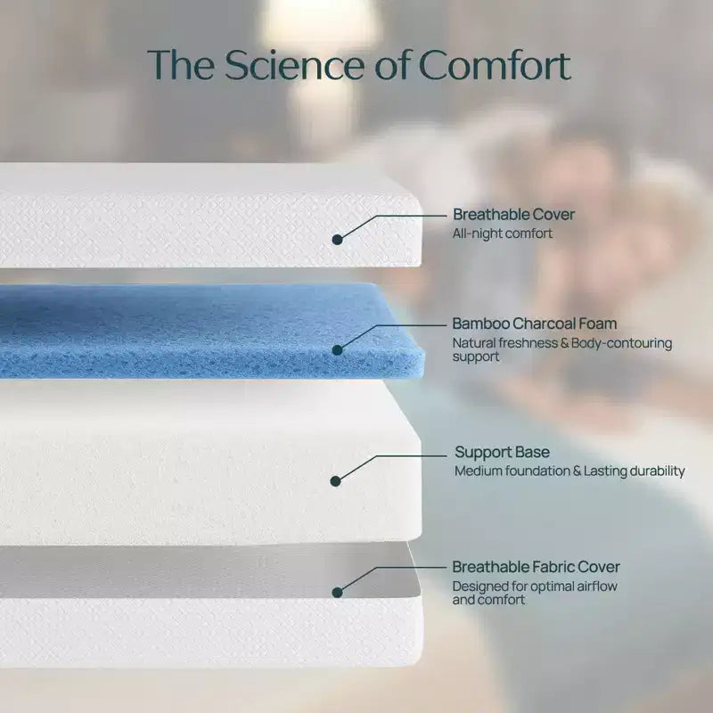 Matelas en mousse à mémoire de forme au gel avec couche de charbon de bambou et housse en polyester