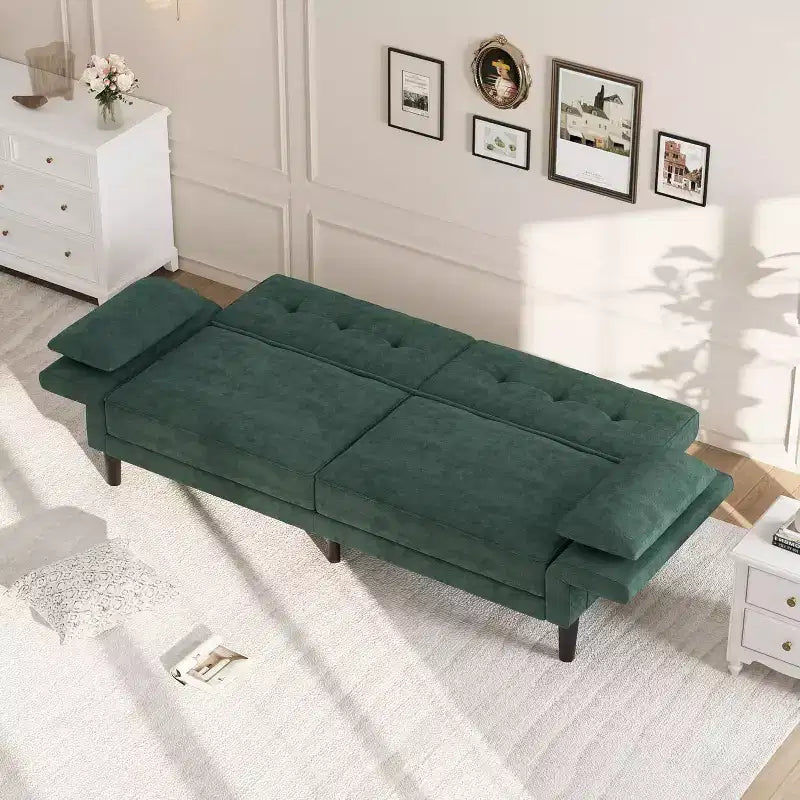Canapé-lit futon convertible en MDF et velours avec dossier réglable, 75,2"P x 32,3"L x 29,9"H