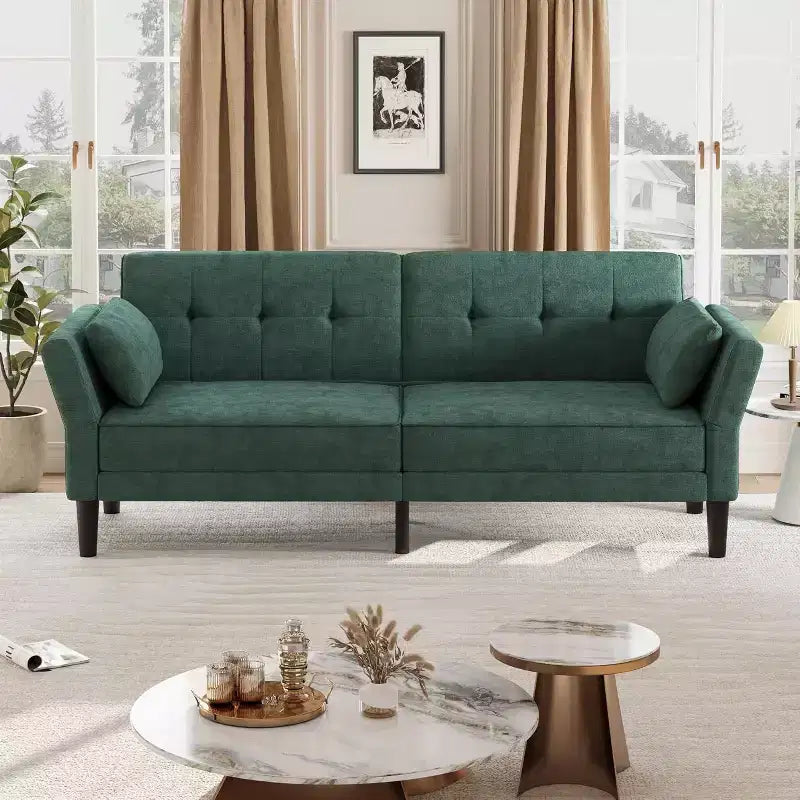 Canapé-lit futon convertible en MDF et velours avec dossier réglable, 75,2"P x 32,3"L x 29,9"H