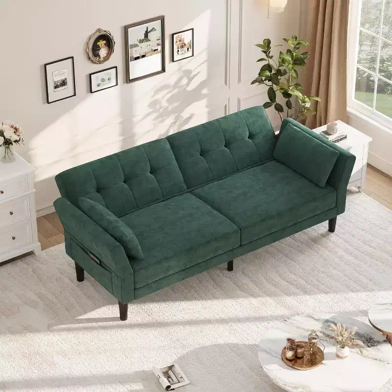 Canapé-lit futon convertible en MDF et velours avec dossier réglable, 75,2"P x 32,3"L x 29,9"H