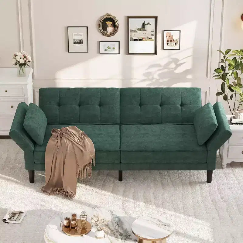 Canapé-lit futon convertible en MDF et velours avec dossier réglable, 75,2"P x 32,3"L x 29,9"H