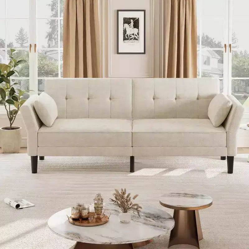Canapé-lit futon convertible en MDF et velours avec dossier réglable, 75,2"P x 32,3"L x 29,9"H