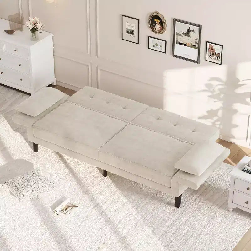 Canapé-lit futon convertible en MDF et velours avec dossier réglable, 75,2"P x 32,3"L x 29,9"H