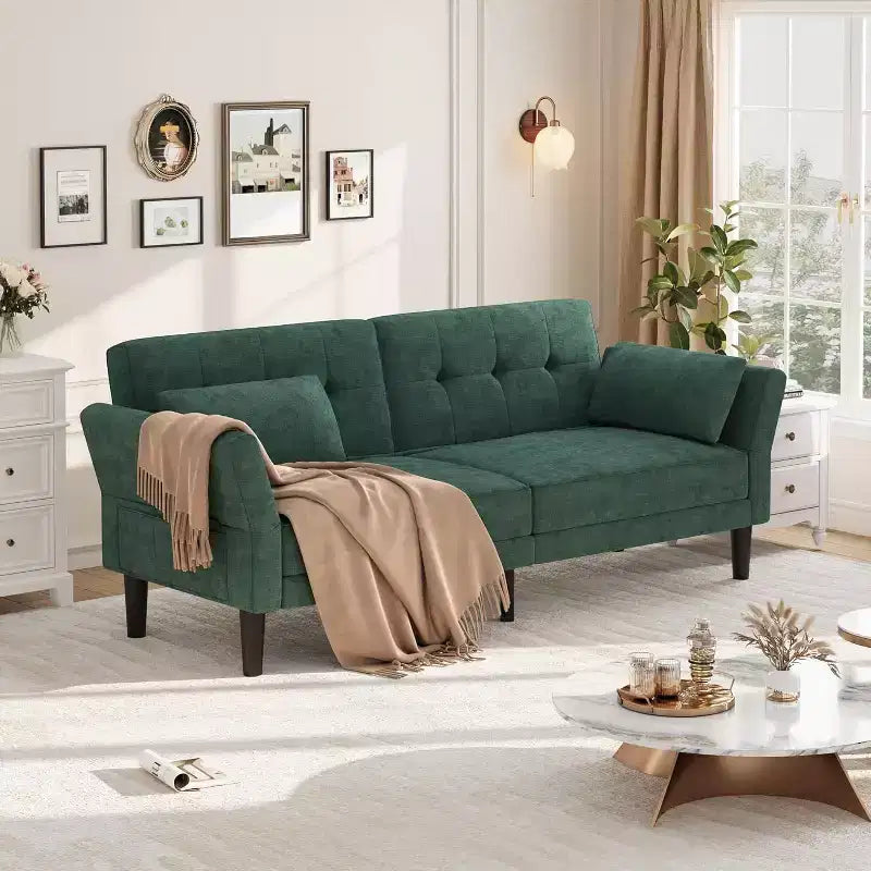 Canapé-lit futon convertible en MDF et velours avec dossier réglable, 75,2"P x 32,3"L x 29,9"H