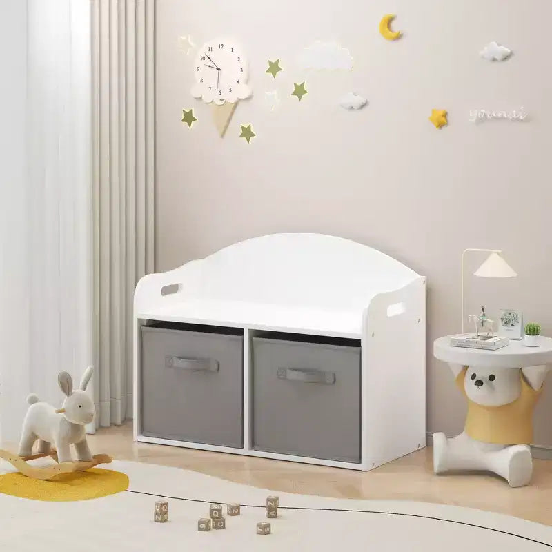 Banc de rangement en MDF avec tiroirs pliables en tissu, 48,5 cm H x 62,5 cm L x 30 cm P