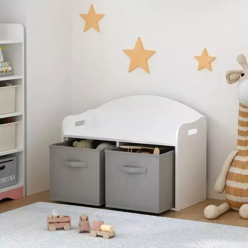Banc de rangement en MDF avec tiroirs pliables en tissu, 48,5 cm H x 62,5 cm L x 30 cm P