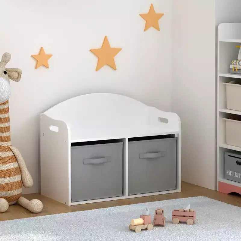 Banc de rangement en MDF avec tiroirs pliables en tissu, 48,5 cm H x 62,5 cm L x 30 cm P