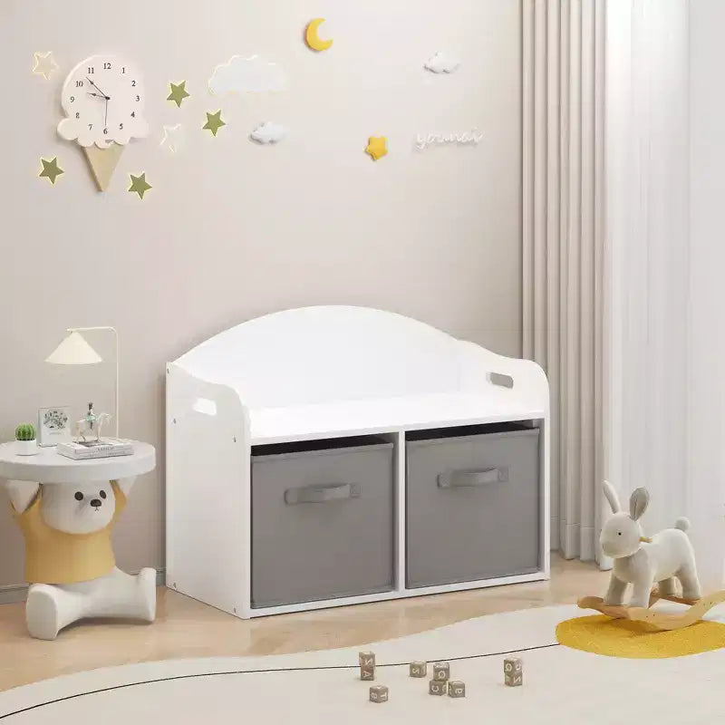 Banc de rangement en MDF avec tiroirs pliables en tissu, 48,5 cm H x 62,5 cm L x 30 cm P
