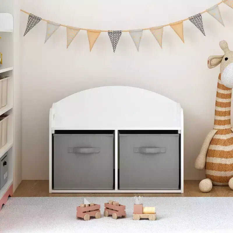 Banc de rangement en MDF avec tiroirs pliables en tissu, 48,5 cm H x 62,5 cm L x 30 cm P