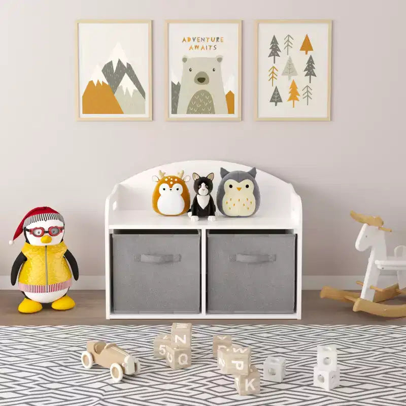 Banc de rangement en MDF avec tiroirs pliables en tissu, 48,5 cm H x 62,5 cm L x 30 cm P