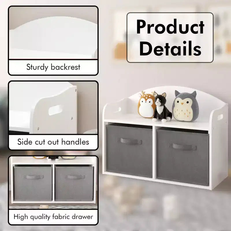 Banc de rangement en MDF avec tiroirs pliables en tissu, 48,5 cm H x 62,5 cm L x 30 cm P