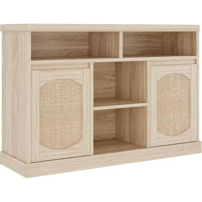 Buffet en bois et rotin avec 2 portes et 3 tiroirs, 130 cm (P) x 47 cm (L) x 22 cm (H)