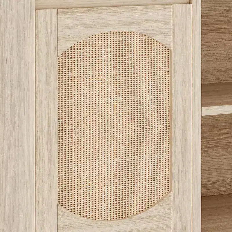 Buffet en bois et rotin avec 2 portes et 3 tiroirs, 130 cm (P) x 47 cm (L) x 22 cm (H)