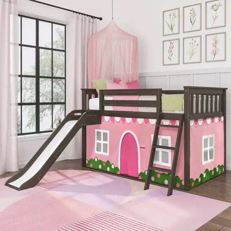 Lit superposé simple en bois massif avec toboggan, 84,5"L x 50"H