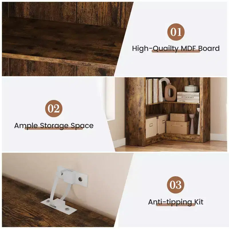 Bibliothèque d'angle en MDF en forme de L, 5 niveaux, 80 cm (L) x 80 cm (P) x 182,4 cm (H)