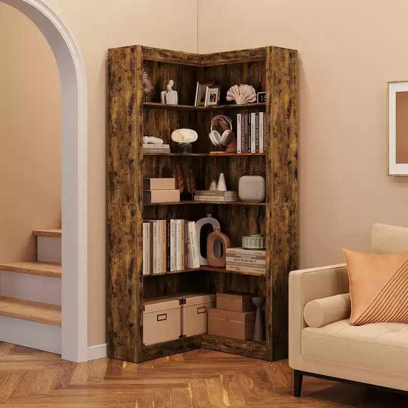 Bibliothèque d'angle en MDF en forme de L, 5 niveaux, 80 cm (L) x 80 cm (P) x 182,4 cm (H)