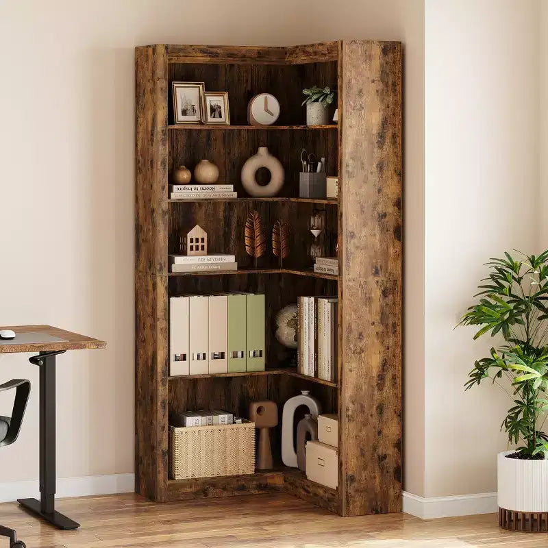 Bibliothèque d'angle en MDF en forme de L, 5 niveaux, 80 cm (L) x 80 cm (P) x 182,4 cm (H)