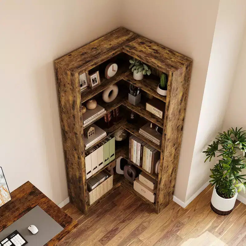 Bibliothèque d'angle en MDF en forme de L, 5 niveaux, 80 cm (L) x 80 cm (P) x 182,4 cm (H)