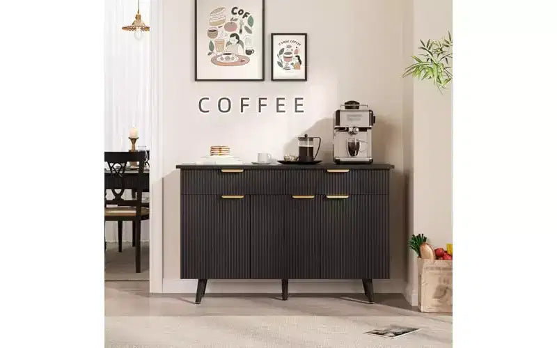 Bahut de salle à manger en métal avec 3 portes cannelées et 2 tiroirs, 78 cm (H) x 120 cm (l) x 40 cm (P)