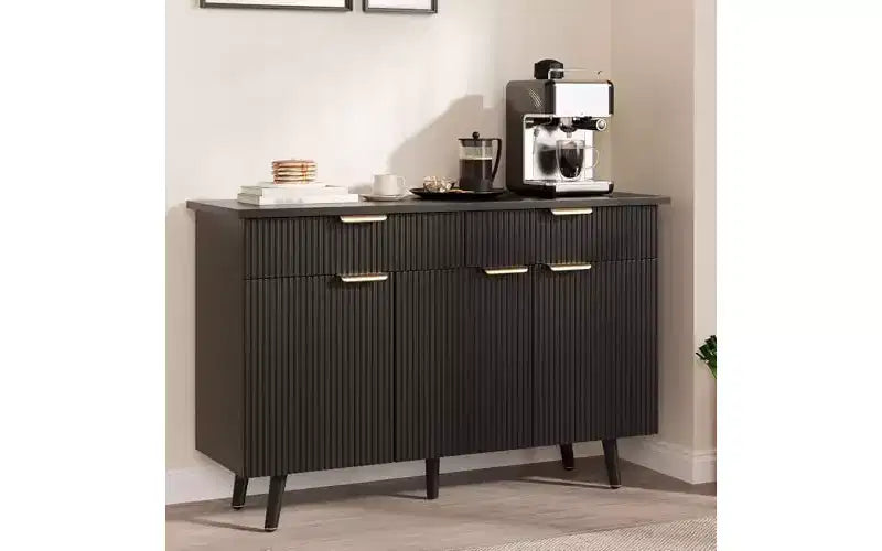 Bahut de salle à manger en métal avec 3 portes cannelées et 2 tiroirs, 78 cm (H) x 120 cm (l) x 40 cm (P)