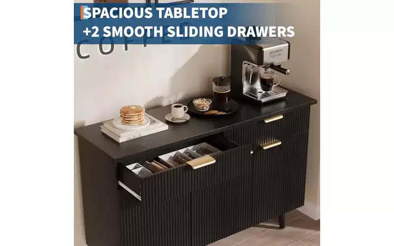 Bahut de salle à manger en métal avec 3 portes cannelées et 2 tiroirs, 78 cm (H) x 120 cm (l) x 40 cm (P)
