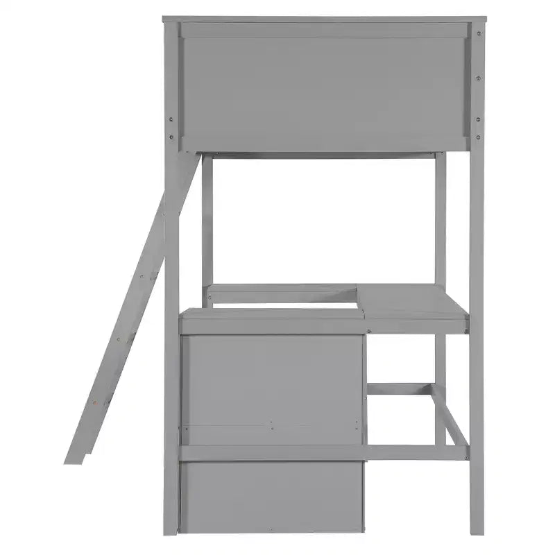 Lit mezzanine Bellemave deux places avec étagères et bureau, Lit mezzanine en bois avec bureau - Gris