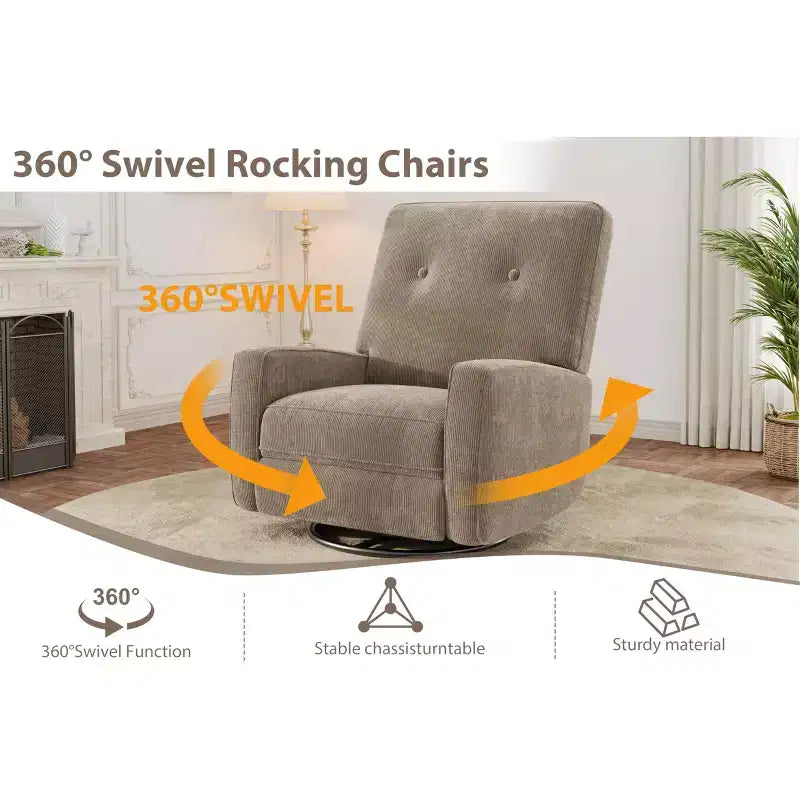 Fauteuil inclinable de garderie, fauteuil à bascule pivotant à 360° pour adultes avec dossier et repose-pieds réglables, fauteuil confortable en lin rembourré pour chambres à coucher