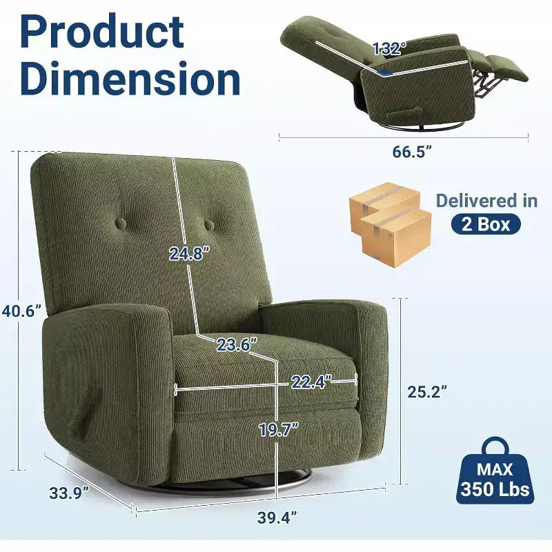 Fauteuil inclinable de garderie, fauteuil à bascule pivotant à 360° pour adultes avec dossier et repose-pieds réglables, fauteuil confortable en lin rembourré pour chambres à coucher