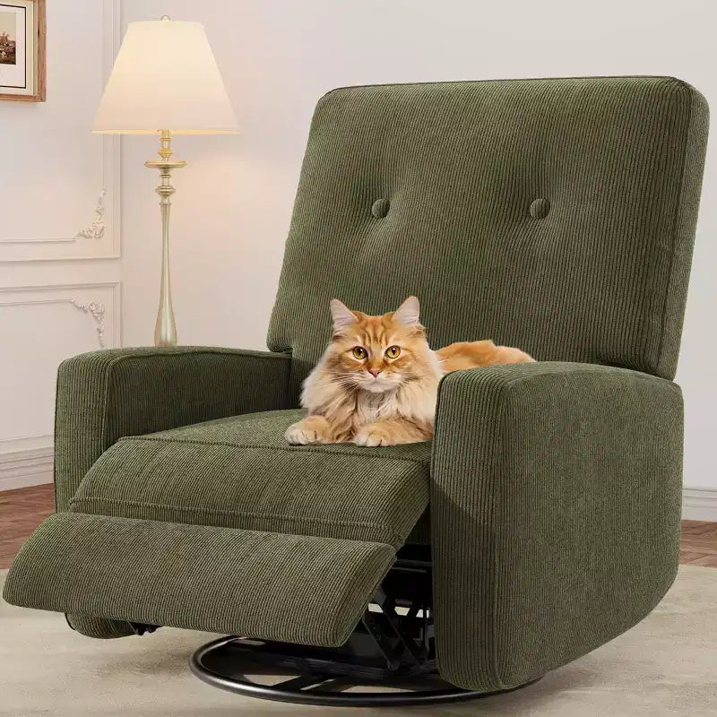 Fauteuil inclinable de garderie, fauteuil à bascule pivotant à 360° pour adultes avec dossier et repose-pieds réglables, fauteuil confortable en lin rembourré pour chambres à coucher