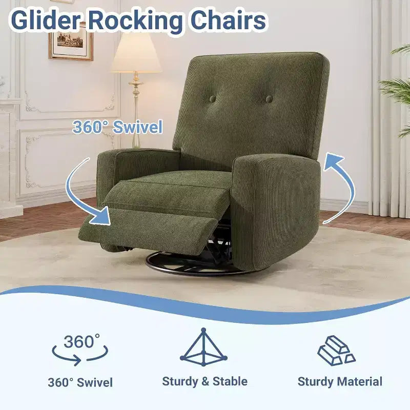 Fauteuil inclinable de garderie, fauteuil à bascule pivotant à 360° pour adultes avec dossier et repose-pieds réglables, fauteuil confortable en lin rembourré pour chambres à coucher