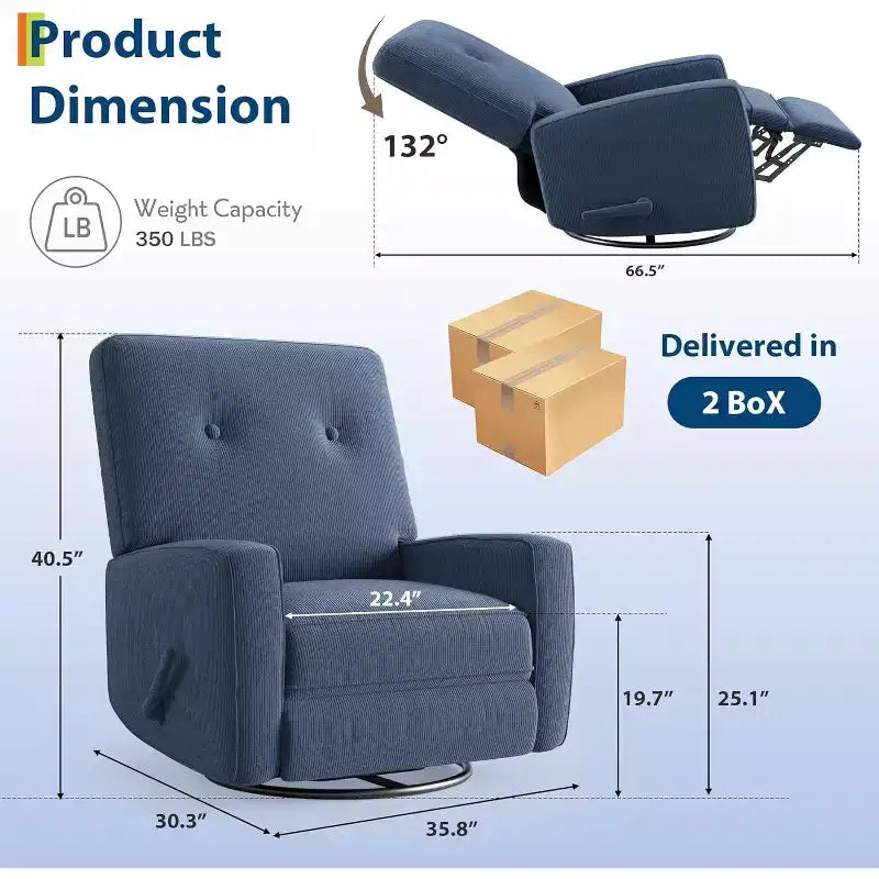 Fauteuil inclinable de garderie, fauteuil à bascule pivotant à 360° pour adultes avec dossier et repose-pieds réglables, fauteuil confortable en lin rembourré pour chambres à coucher
