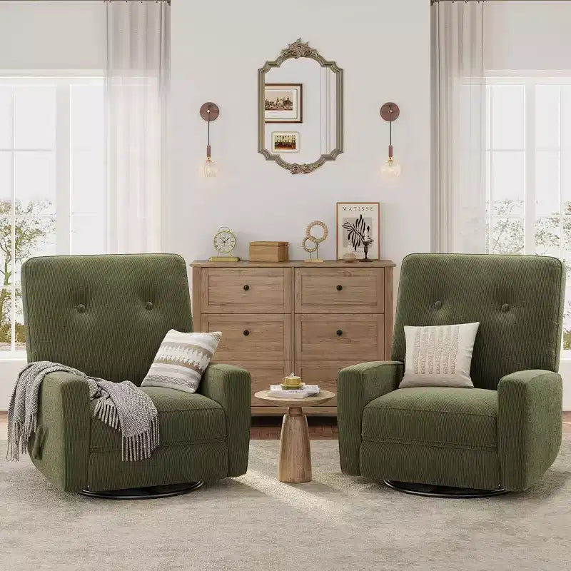 Fauteuil inclinable de garderie, fauteuil à bascule pivotant à 360° pour adultes avec dossier et repose-pieds réglables, fauteuil confortable en lin rembourré pour chambres à coucher