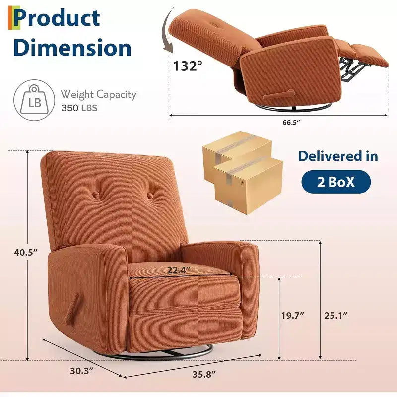 Fauteuil inclinable de garderie, fauteuil à bascule pivotant à 360° pour adultes avec dossier et repose-pieds réglables, fauteuil confortable en lin rembourré pour chambres à coucher