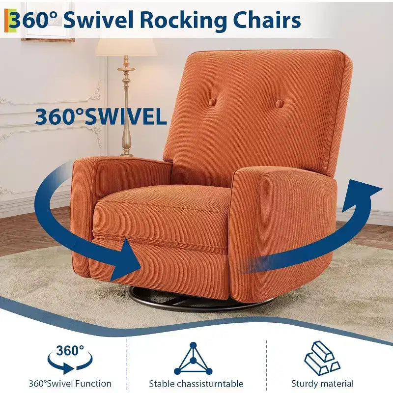 Fauteuil inclinable de garderie, fauteuil à bascule pivotant à 360° pour adultes avec dossier et repose-pieds réglables, fauteuil confortable en lin rembourré pour chambres à coucher
