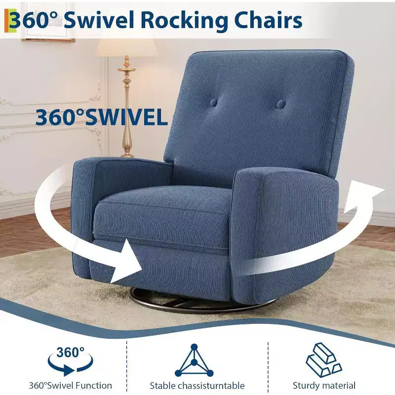 Fauteuil inclinable de garderie, fauteuil à bascule pivotant à 360° pour adultes avec dossier et repose-pieds réglables, fauteuil confortable en lin rembourré pour chambres à coucher