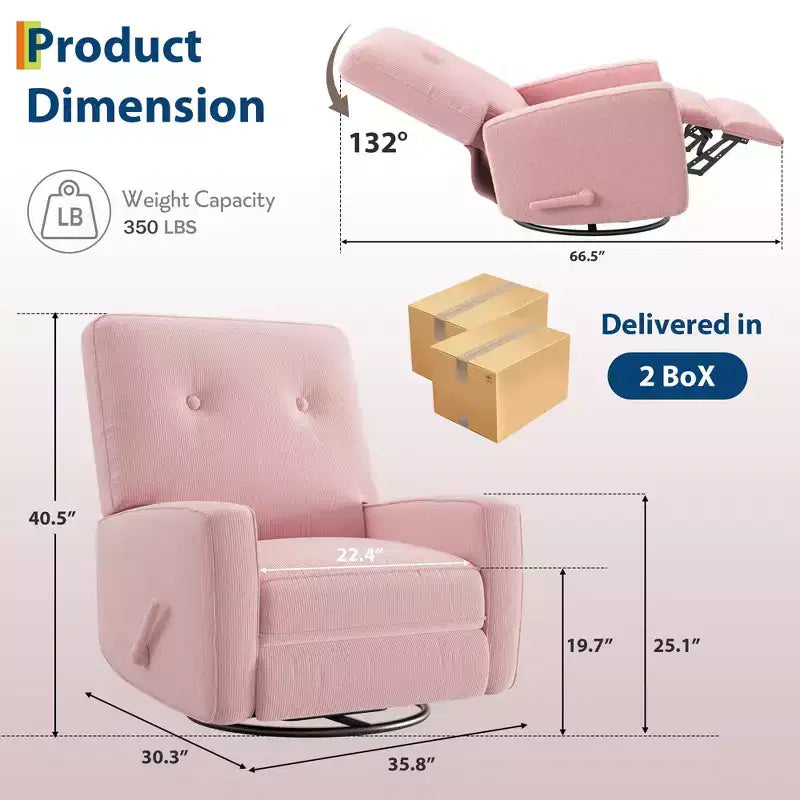 Fauteuil inclinable de garderie, fauteuil à bascule pivotant à 360° pour adultes avec dossier et repose-pieds réglables, fauteuil confortable en lin rembourré pour chambres à coucher