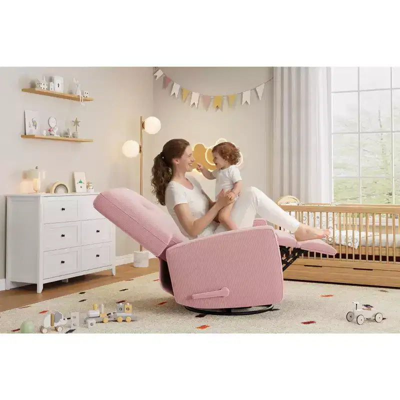 Fauteuil inclinable de garderie, fauteuil à bascule pivotant à 360° pour adultes avec dossier et repose-pieds réglables, fauteuil confortable en lin rembourré pour chambres à coucher