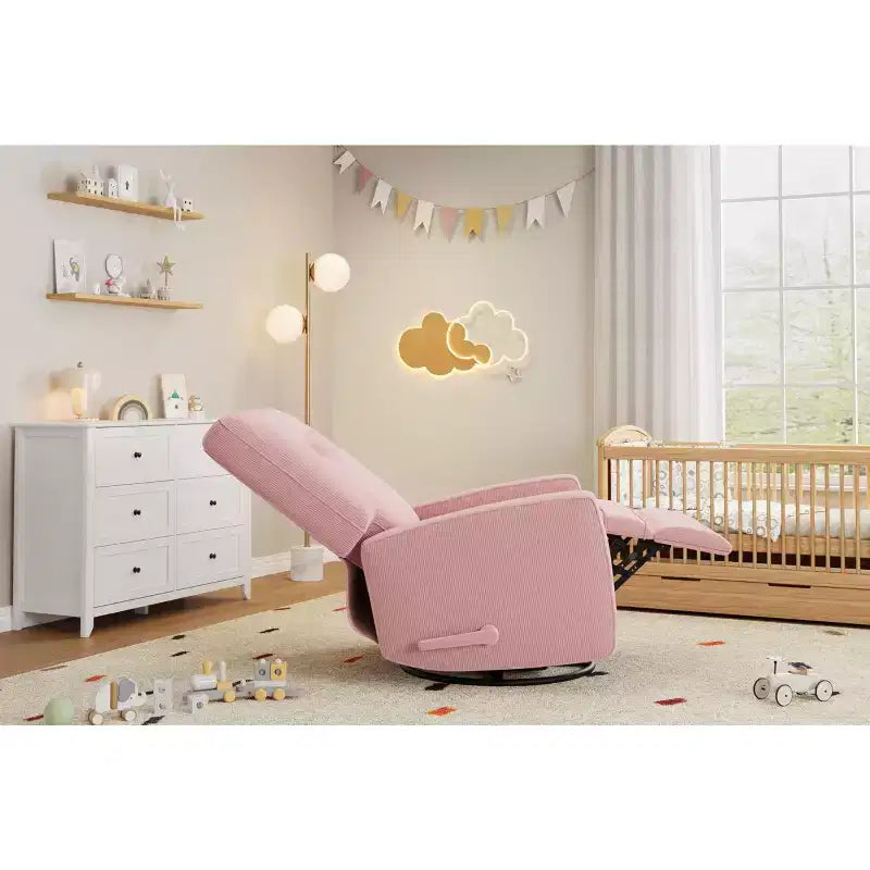 Fauteuil inclinable de garderie, fauteuil à bascule pivotant à 360° pour adultes avec dossier et repose-pieds réglables, fauteuil confortable en lin rembourré pour chambres à coucher