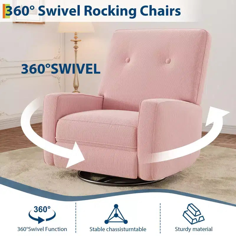 Fauteuil inclinable de garderie, fauteuil à bascule pivotant à 360° pour adultes avec dossier et repose-pieds réglables, fauteuil confortable en lin rembourré pour chambres à coucher