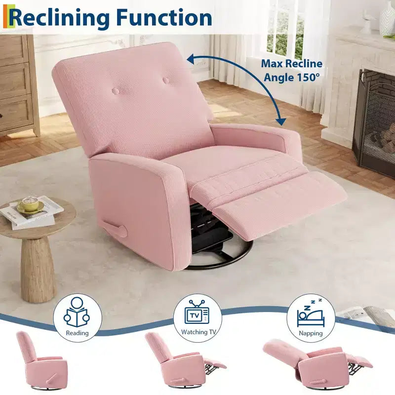 Fauteuil inclinable de garderie, fauteuil à bascule pivotant à 360° pour adultes avec dossier et repose-pieds réglables, fauteuil confortable en lin rembourré pour chambres à coucher